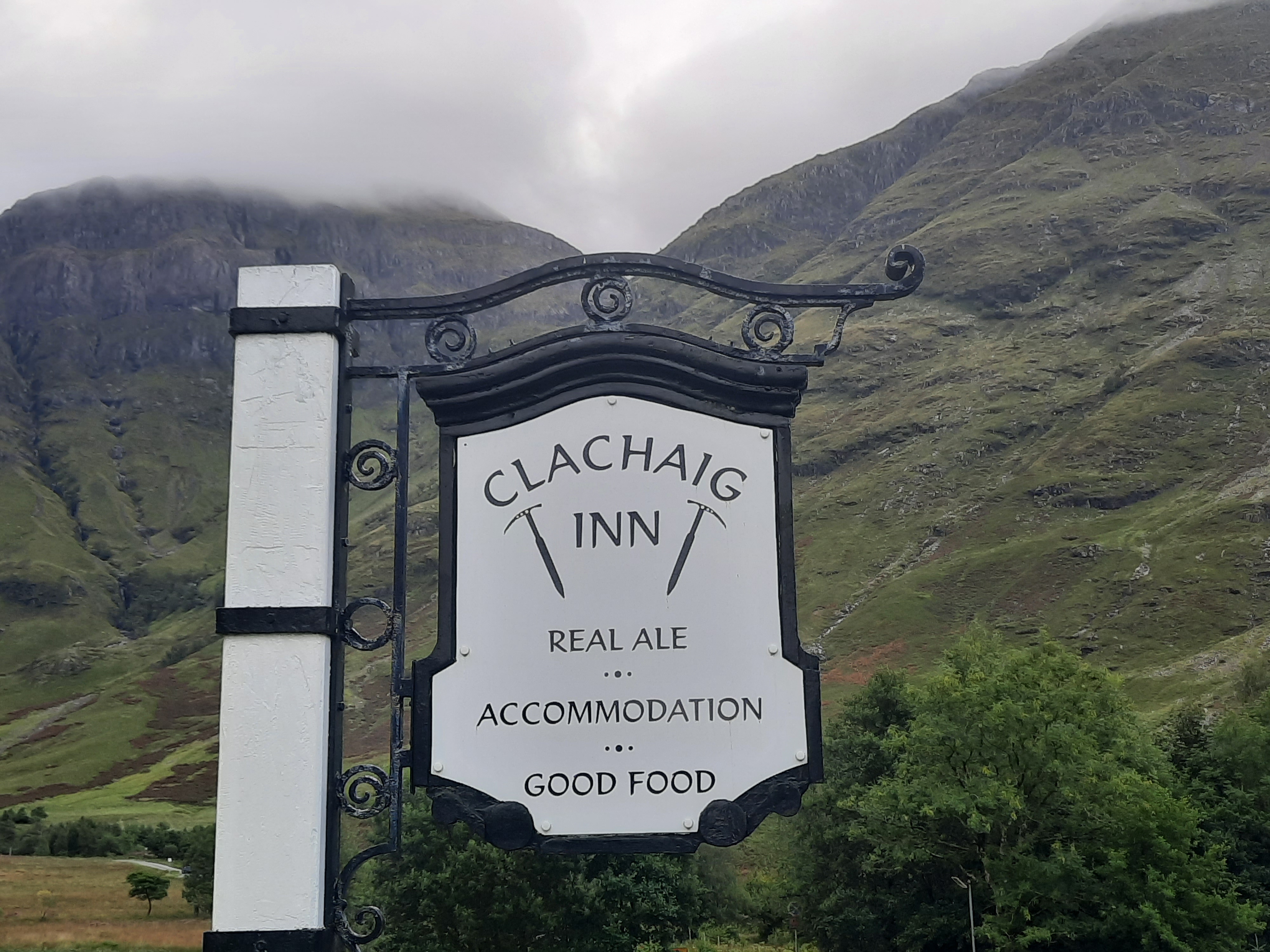 The Clachaig Inn, located in the beautiful Scottish Highlands, was where we spent the first night of our road trip around Scotland. The grounds are stunning. Hagrid's Hut was built across the highway.