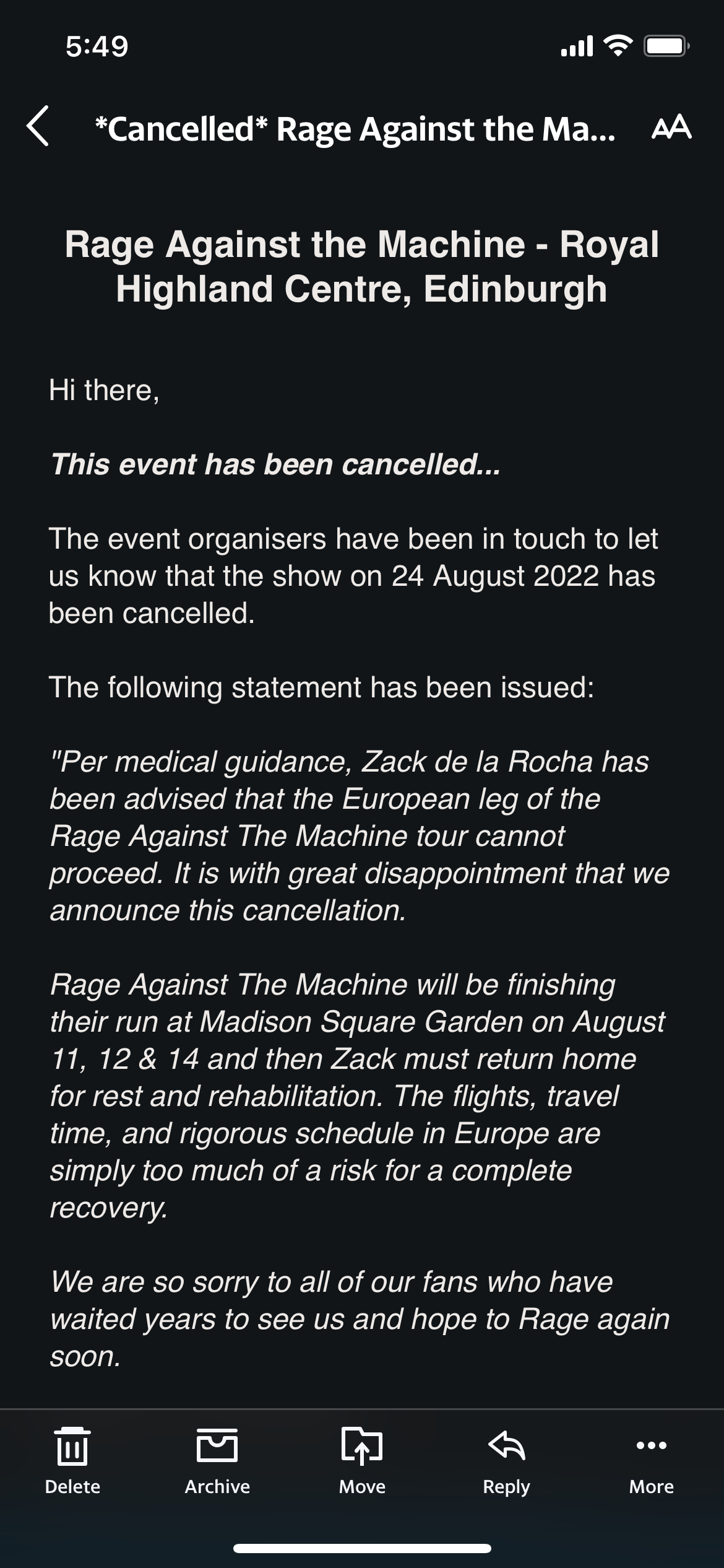 Cancelled Concert