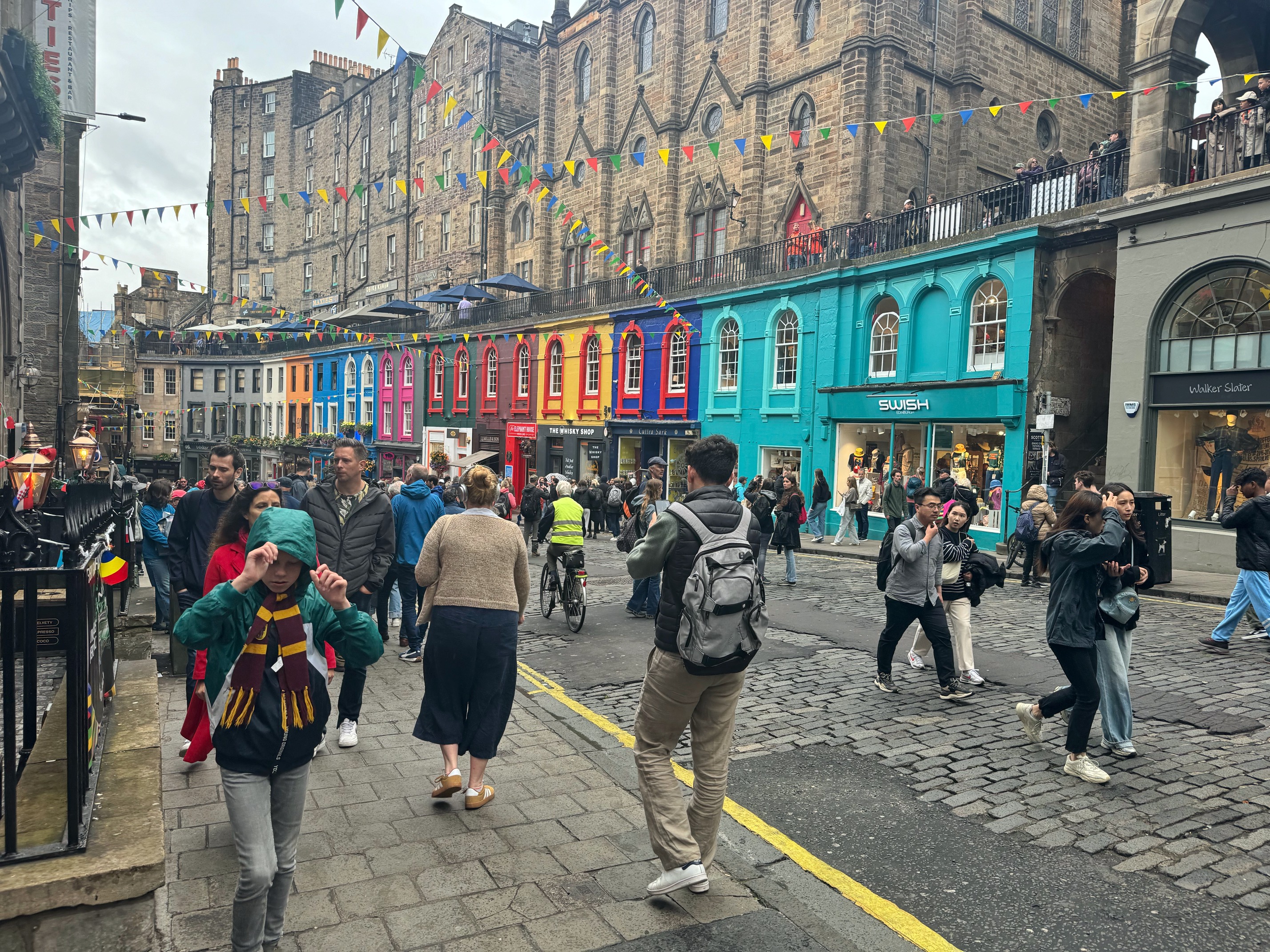 Edinburgh's windy cobblestoned Victoria Street, lined with its colorful shops, is thought to be the inspiration for Diagon Alley, the famed street that sells wizarding supplies in Harry Potter.